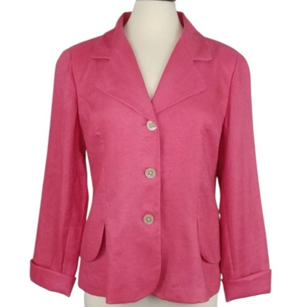 Coldwater Creek Petites Linen Blazer with Tulip Bracelet Sleeves Pink
